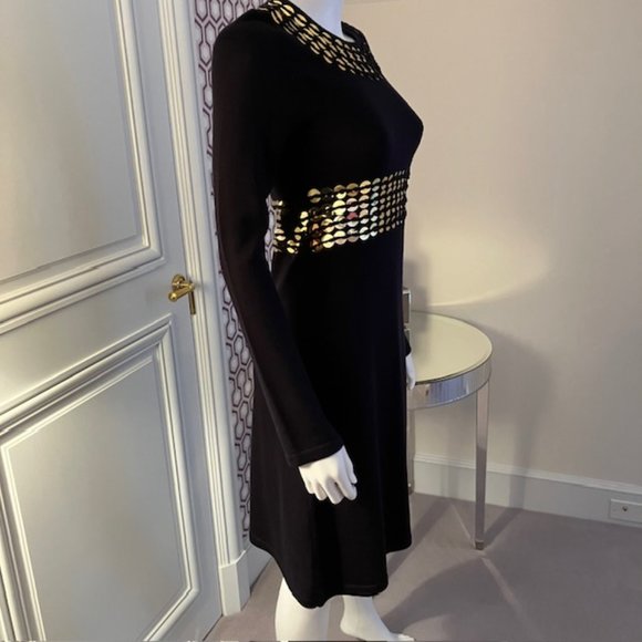 Tory Burch Dark Navy Blue Wool Dress with Gold Sequin Embellishment Size XS - Picture 3 of 5